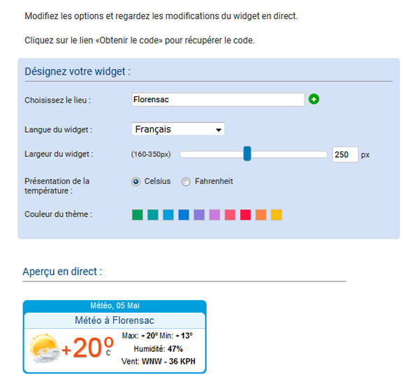 Personnaliser Widget Météo pour votre site Web