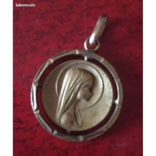 Pendentif médaille religieuse ronde relief vierge Marie